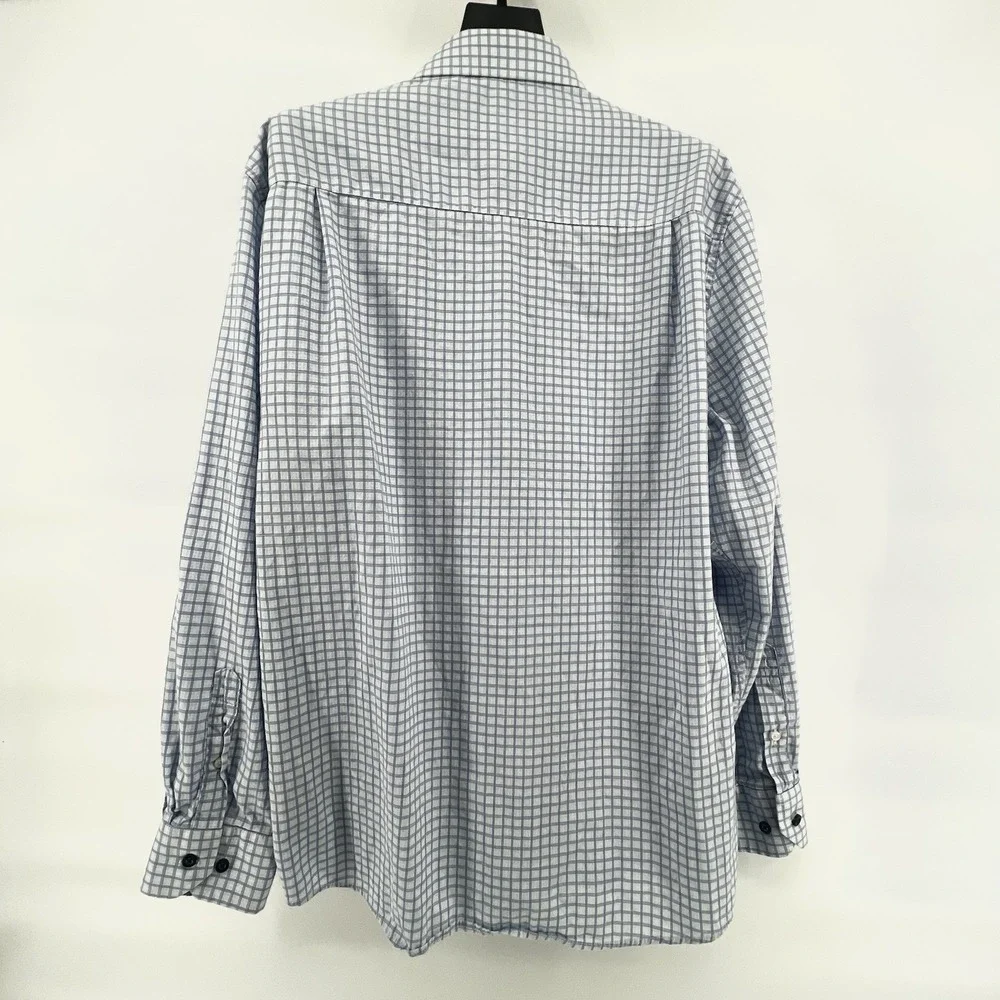Duchamp London Men's Dress Shirt 18 XXL 46 Blue White Check Slim‎ Fit Stretch
